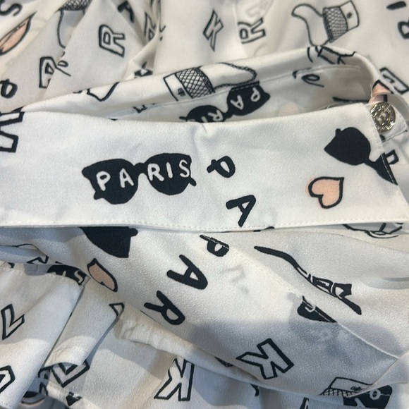 Karl Lagerfeld French Streets Roll Sleeve Button Down Blouse White & Black Sz M - Picture 14 of 17
